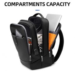 Sac à dos pour ordinateur portable de voyage d'affaires, sac à dos étanche, avec port de charge USB, grande capacité, plusieurs fenêtres, couleur: noir