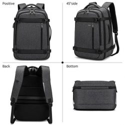 Sac à dos pour ordinateur portable de voyage d'affaires, sac à dos étanche, avec port de charge USB, grande capacité, plusieurs fenêtres, couleur: noir